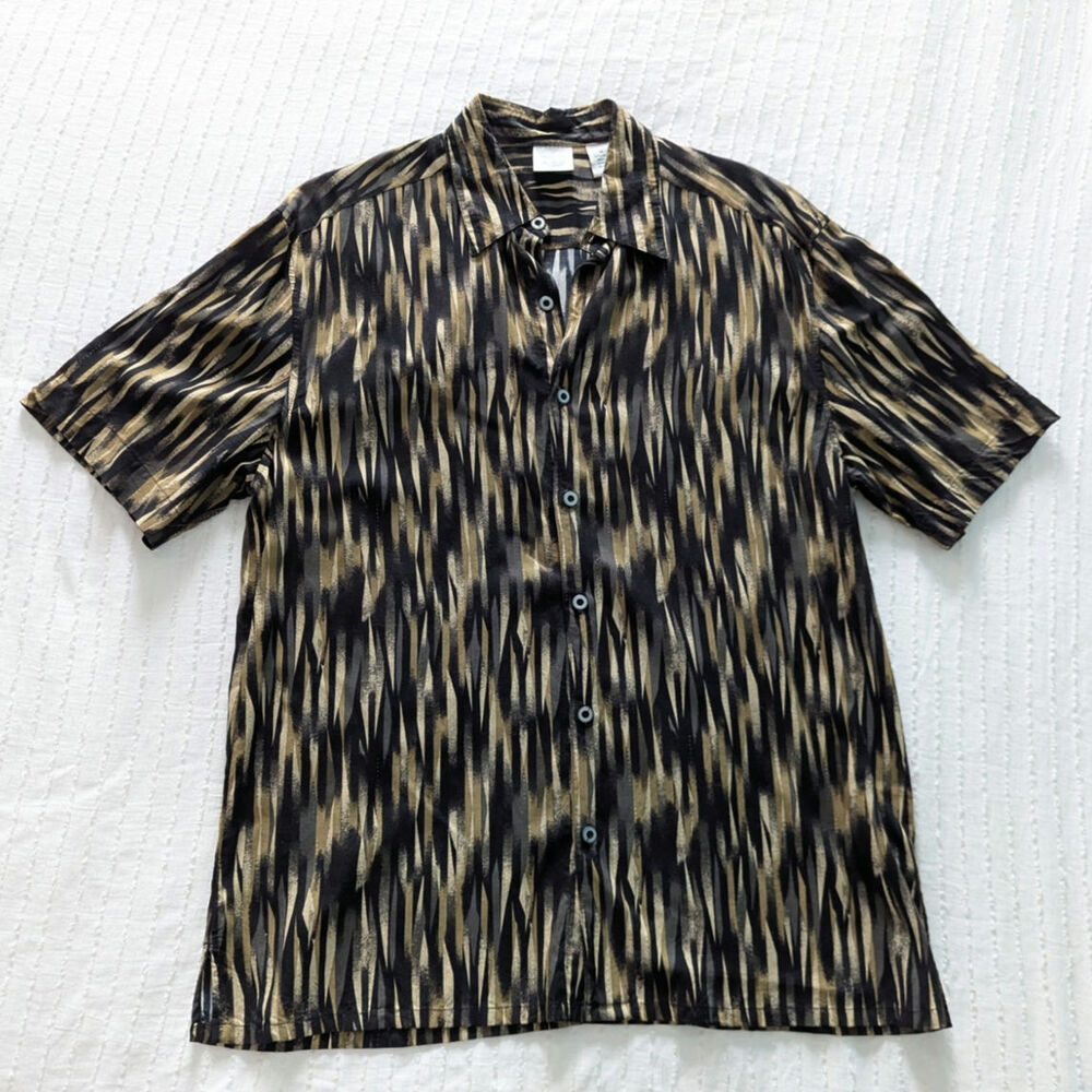 Vintage Rainforest Cafe Mens Black Jungle Graphic Button Down Shirt size Medium